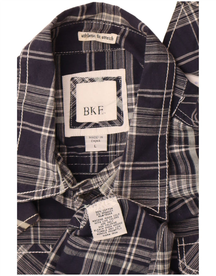 Camicia militare da uomo BKE dalla vestibilità atletica, grande, in cotone a quadri blu navy