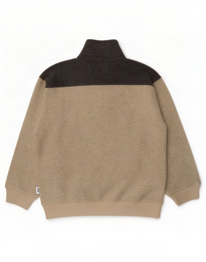 Maglione in pile da uomo Silvy con collo a bottoni, poliestere color block beige medio