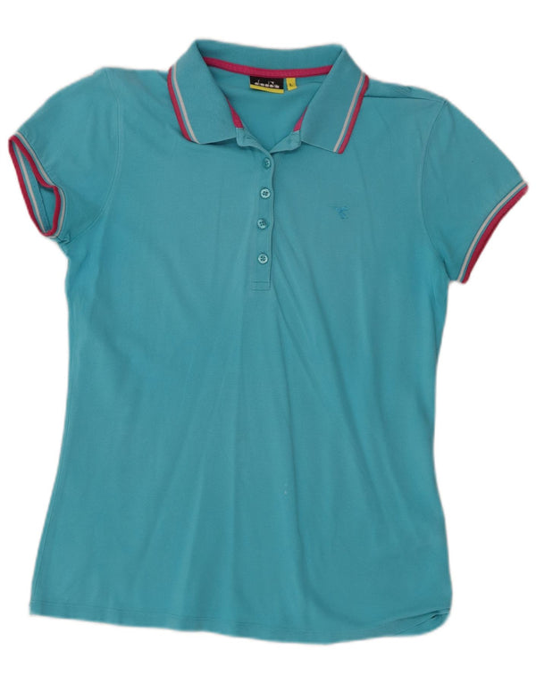 Polo Diadora Donna UK 14 Large Blu Cotone