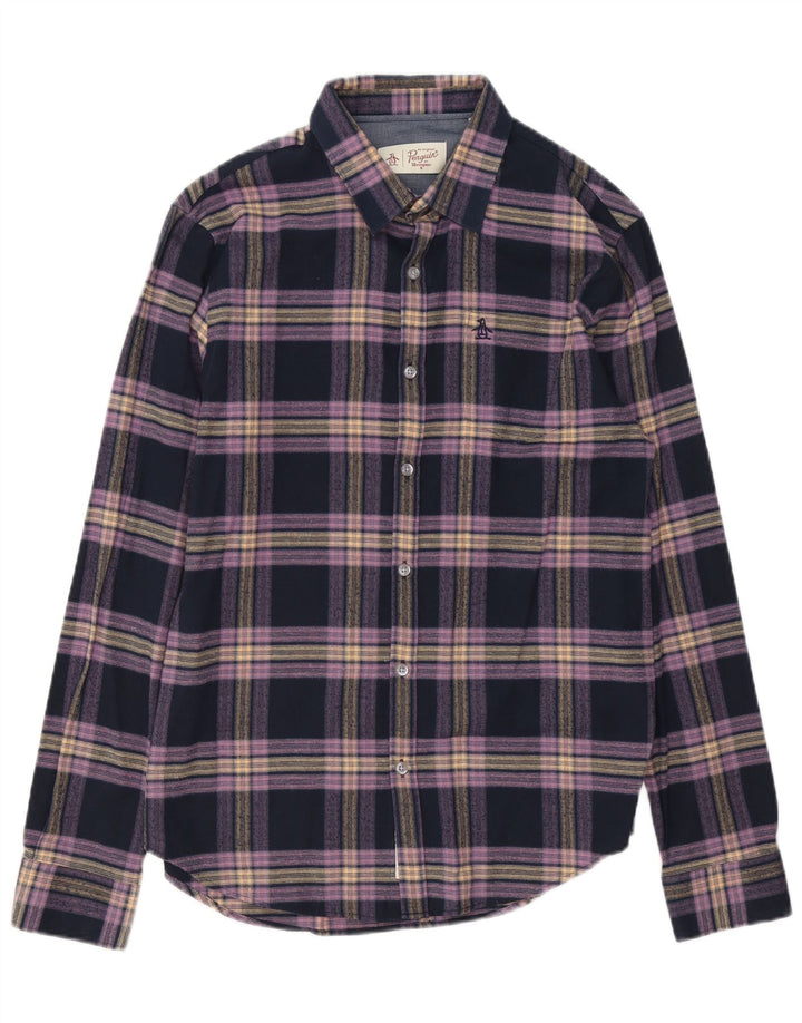 Camicia da uomo in flanella Penguin, cotone medio a quadri blu navy