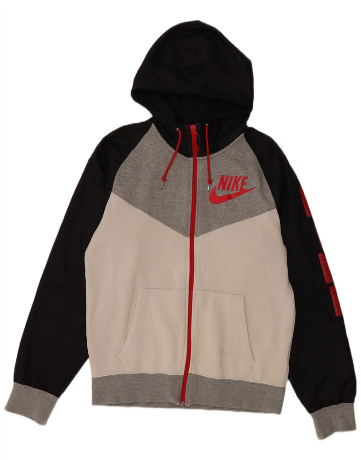 Felpa con cappuccio e zip grafica Nike da uomo in cotone color block medio nero