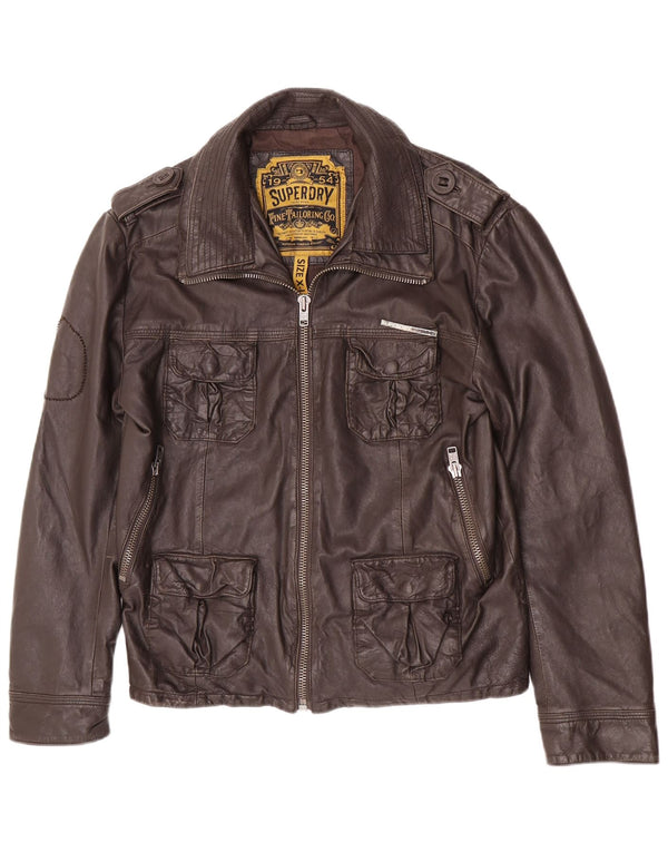 Giacca in pelle militare da uomo Superdry UK 42 XL Marrone