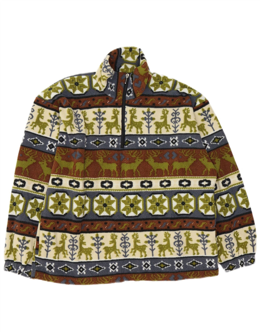 Maglione in pile vintage da uomo con zip e collo, Fair Isle, colore medio multicolore