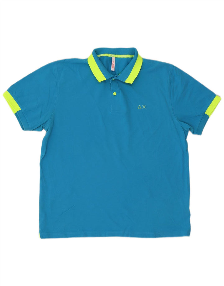 Polo da uomo Sun68 2XL in cotone color block blu