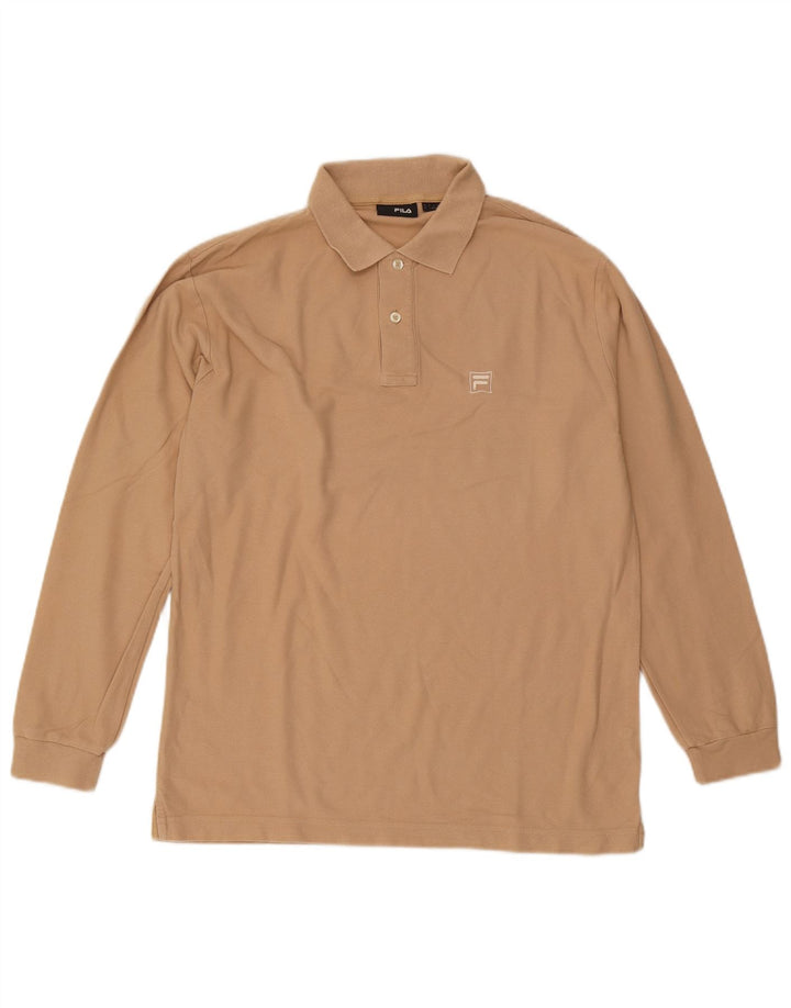 Polo da uomo a maniche lunghe Fila Large in cotone beige