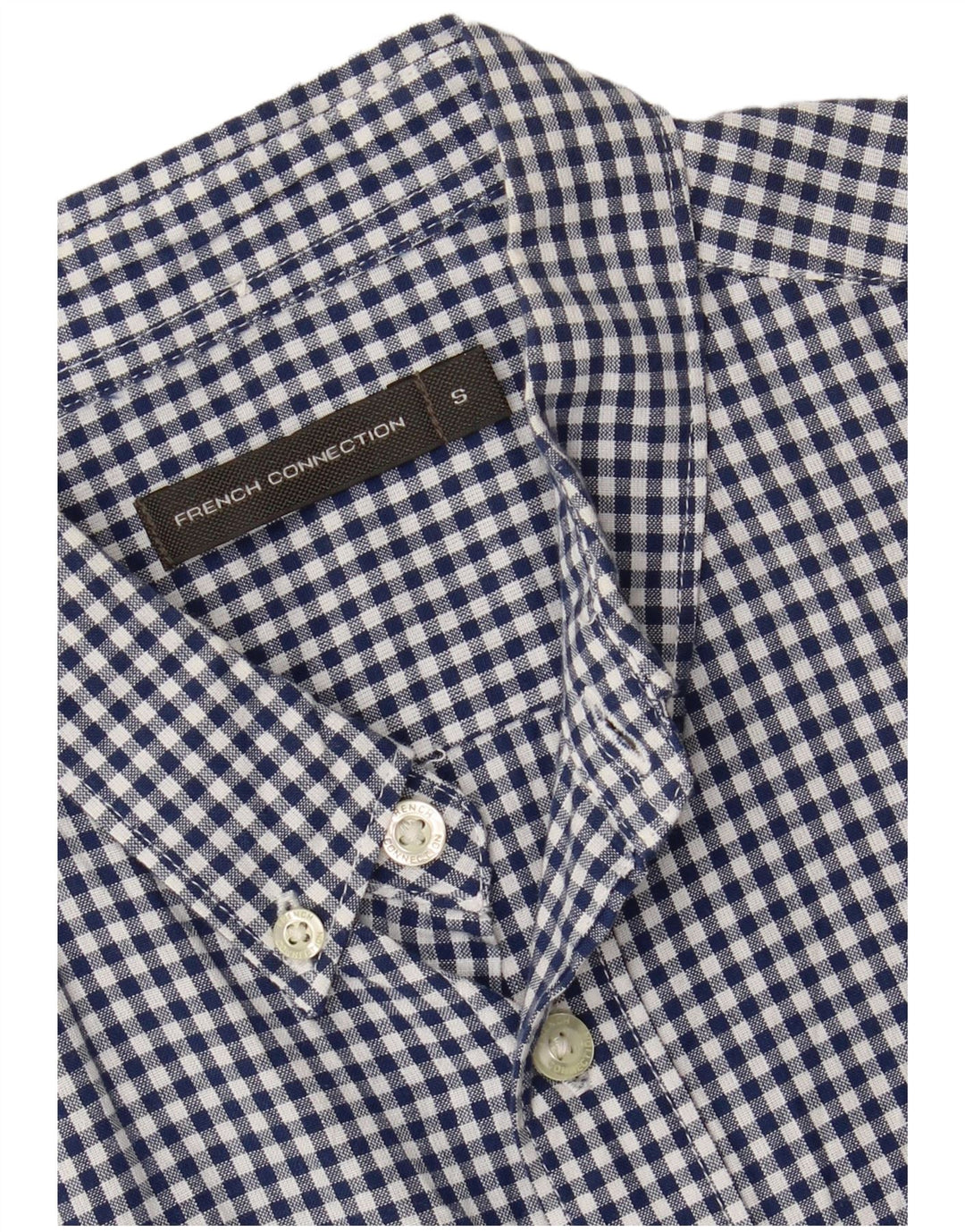 FRENCH CONNECTION Mens Short Sleeve Shirt Small Blue Gingham Cotton