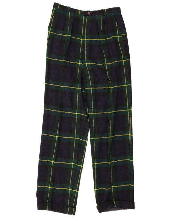 Pantaloni da abito vintage da donna con pegging W28 L29 in lana a quadri blu navy