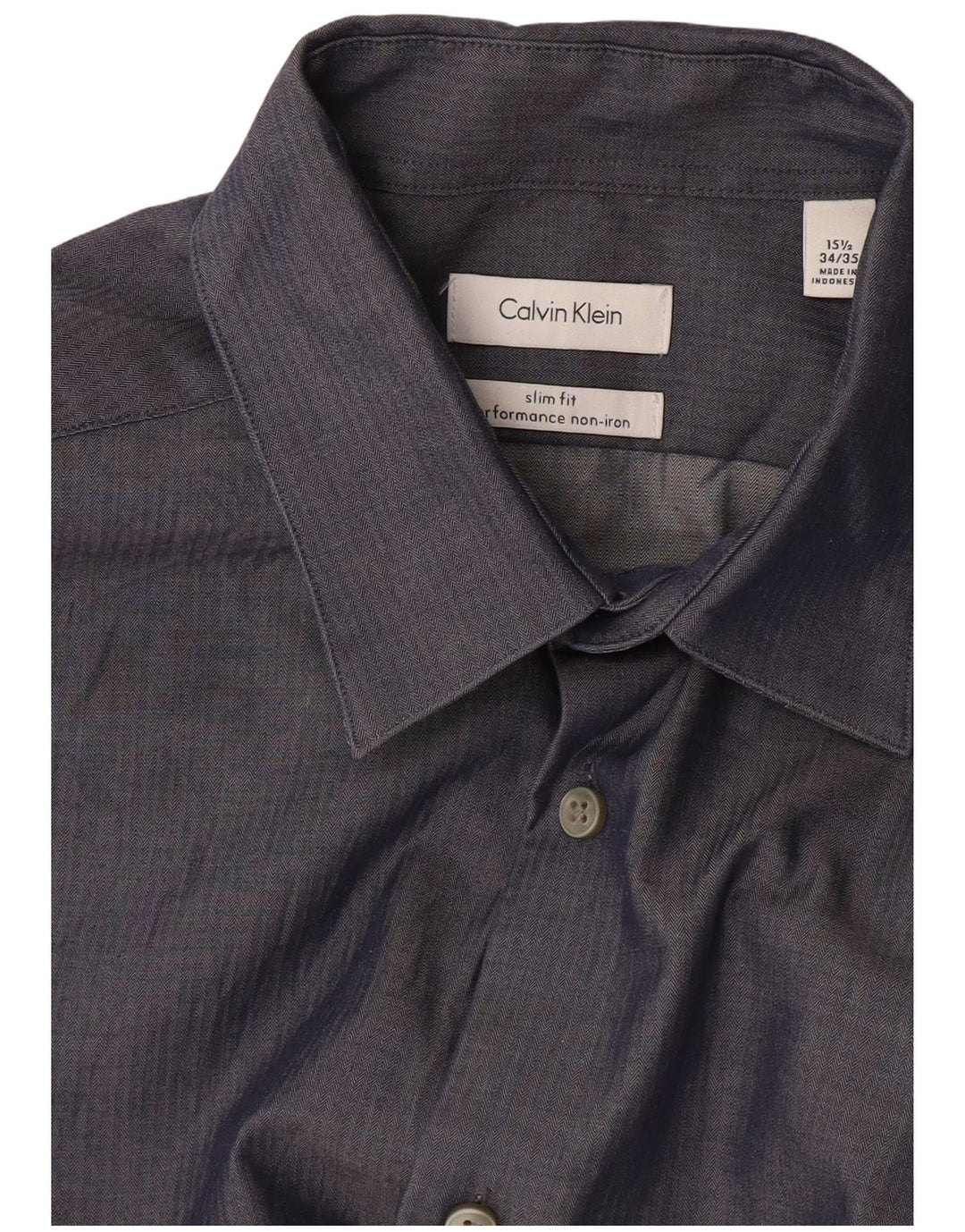 Camicia da uomo Calvin Klein Jeans taglia 15 1/2 media blu navy a spina di pesce