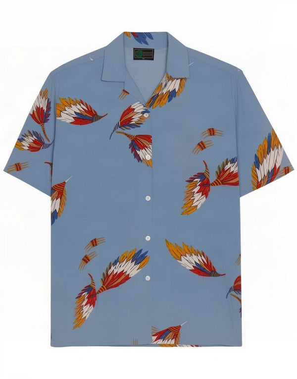 Camicia vintage da donna a maniche corte EU 40 Viscosa floreale blu medio