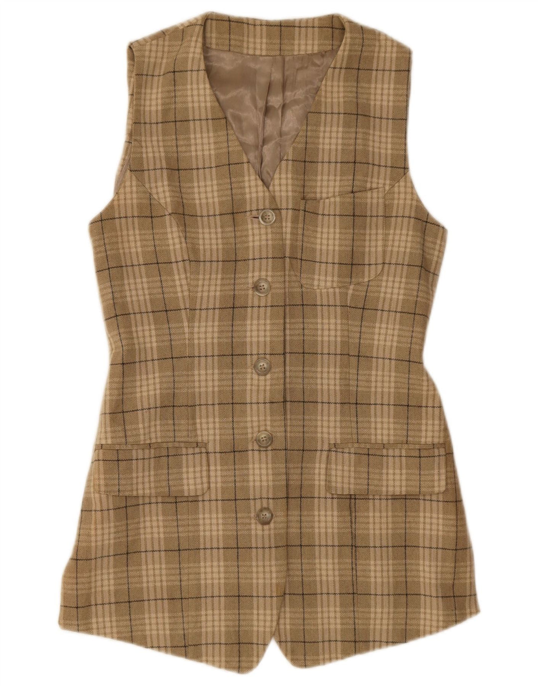 Stefanel Gilet Lungo da Donna IT 42 Medium Verde a Quadri in Cotone