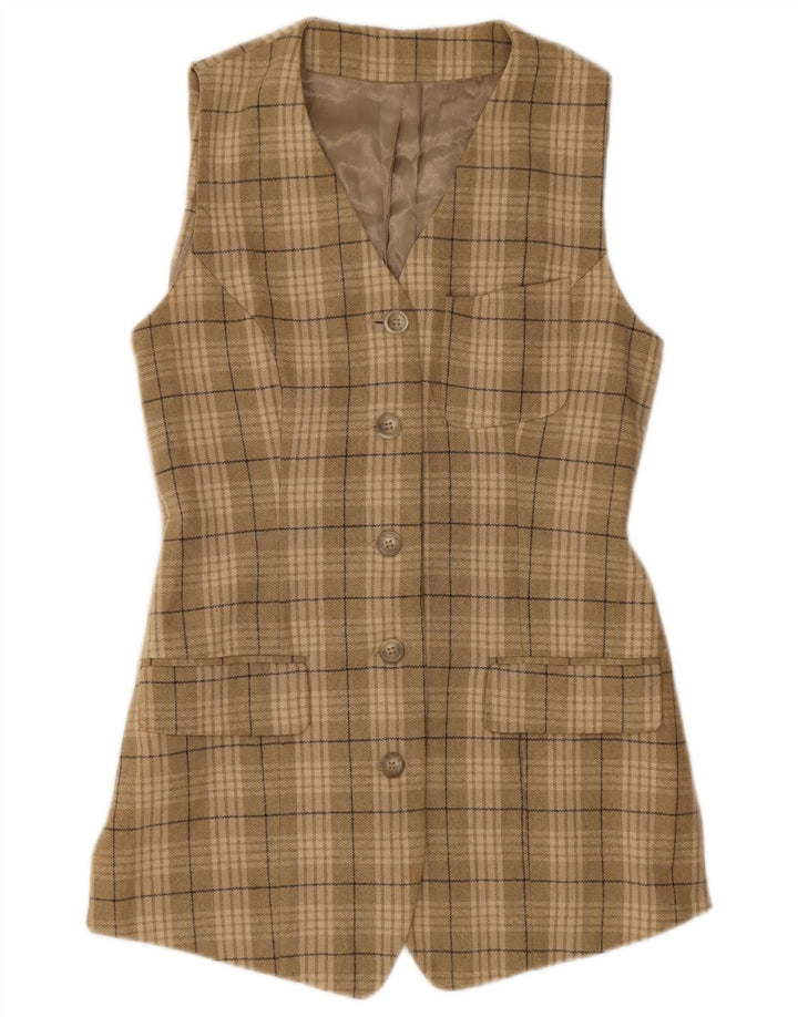 Stefanel Gilet Lungo da Donna IT 42 Medium Verde a Quadri in Cotone