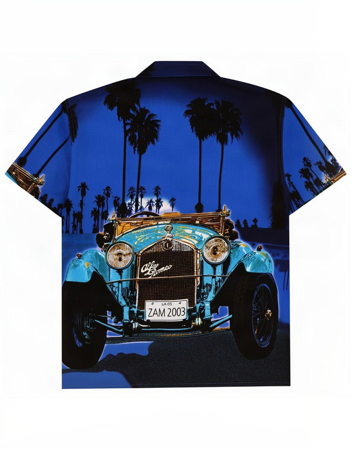 Camicia hawaiana a maniche corte vintage da uomo grande in poliestere blu