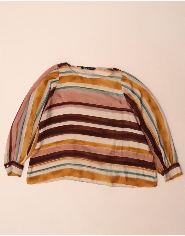 Camicetta a maniche lunghe da donna Zara UK 18 XL a righe multicolore