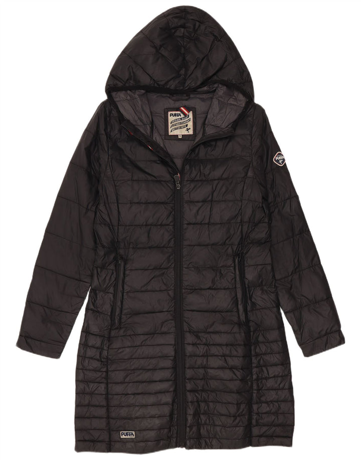 Cappotto imbottito con cappuccio da donna Puffa UK 8 piccolo nylon nero