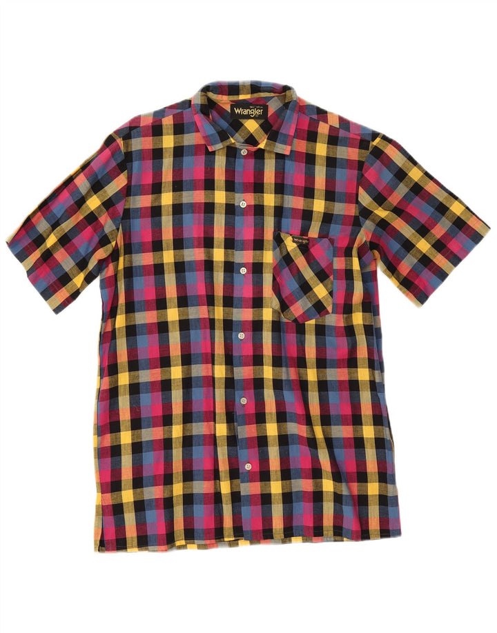 Camicia a maniche corte da uomo Wrangler taglia 37 14 1/2 piccolo percalle multicolore