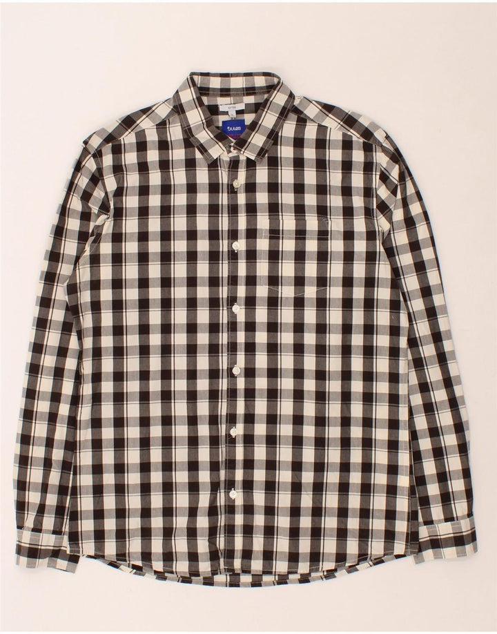 JULES Mens Fitted Shirt Large Grey Gingham Vintage Jules and Second-Hand Jules from Messina Hembry 