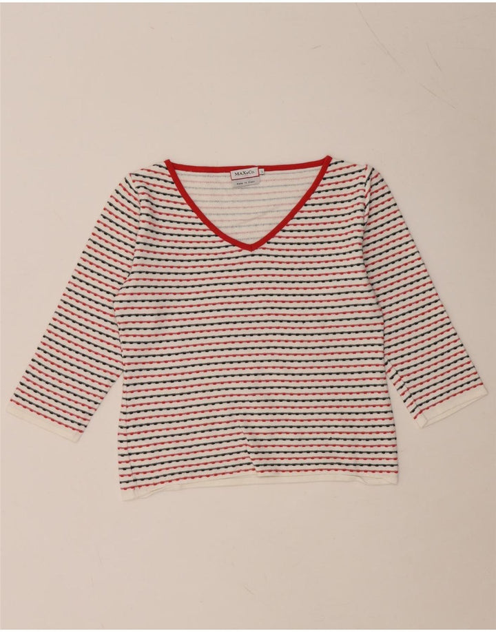 MAX & CO. Top corto da donna manica 3/4 UK 14 Viscosa a righe bianche grandi