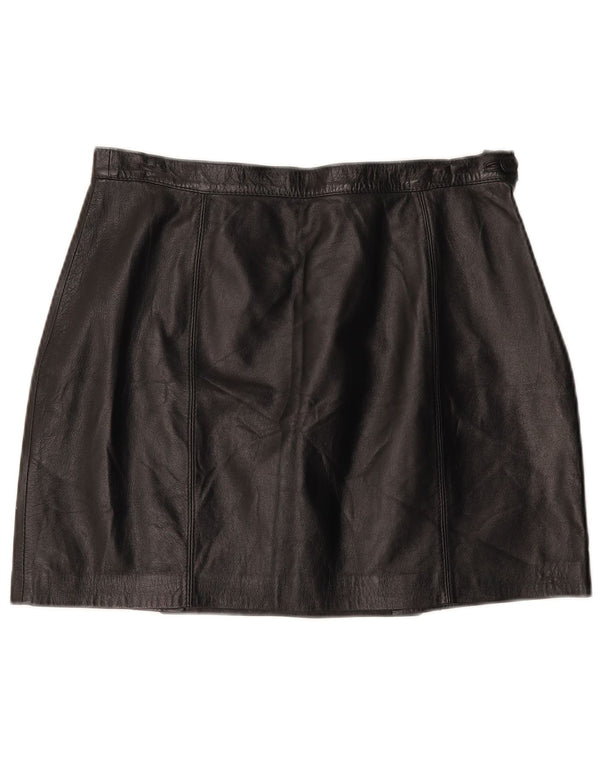 Gonna in pelle a vita bassa da donna vintage W32 grande in pelle nera
