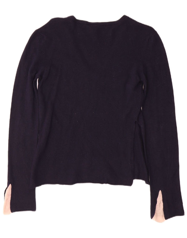 Dondup Maglione da donna con scollo a V UK 10 Small Blu Navy Colourblock