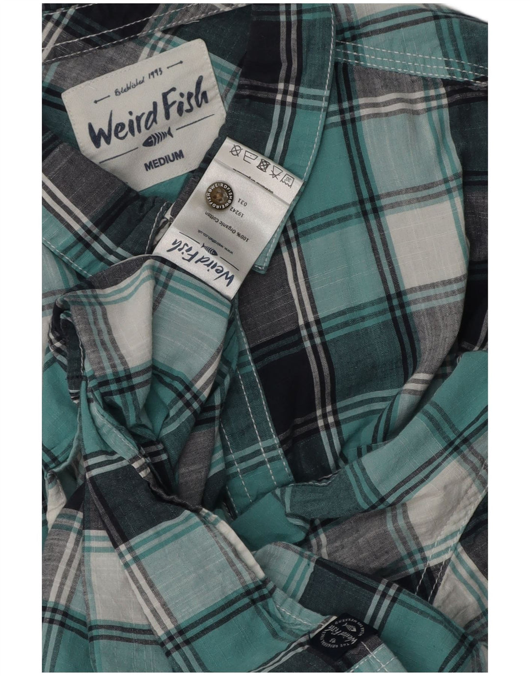 Camicia a maniche corte da uomo Weird Fish in cotone a quadri blu medio