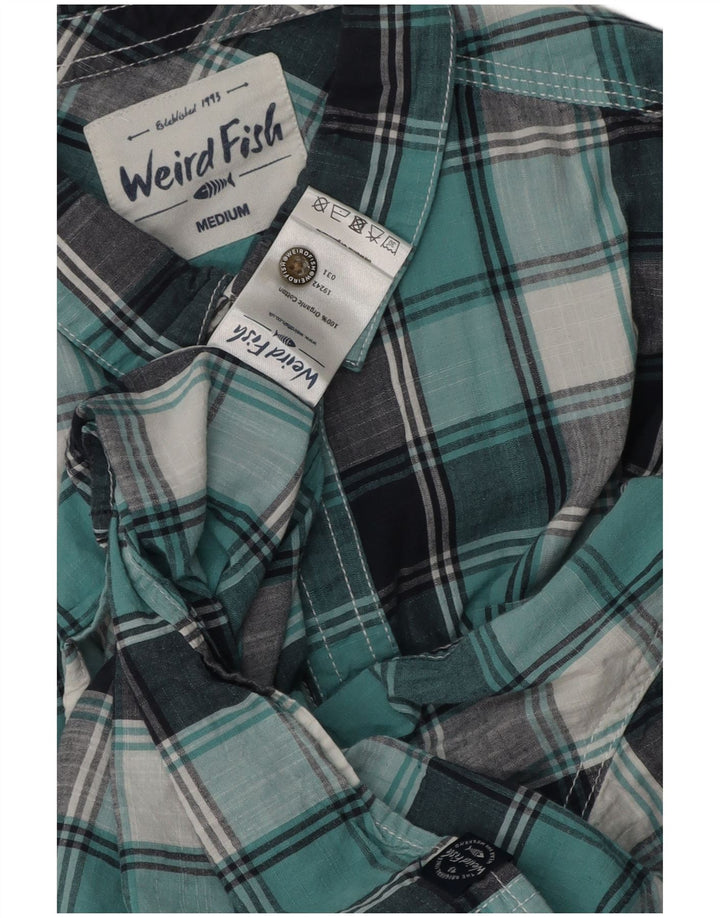 Camicia a maniche corte da uomo Weird Fish in cotone a quadri blu medio