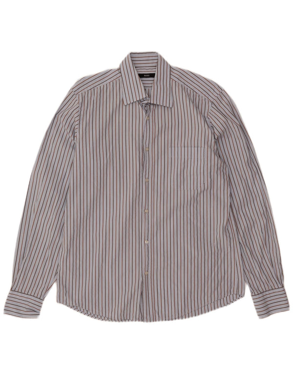 Camicia da uomo Hugo Boss taglia 40 15 3/4 cotone a righe blu medio
