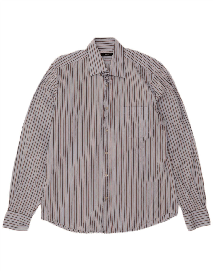 Camicia da uomo Hugo Boss taglia 40 15 3/4 cotone a righe blu medio