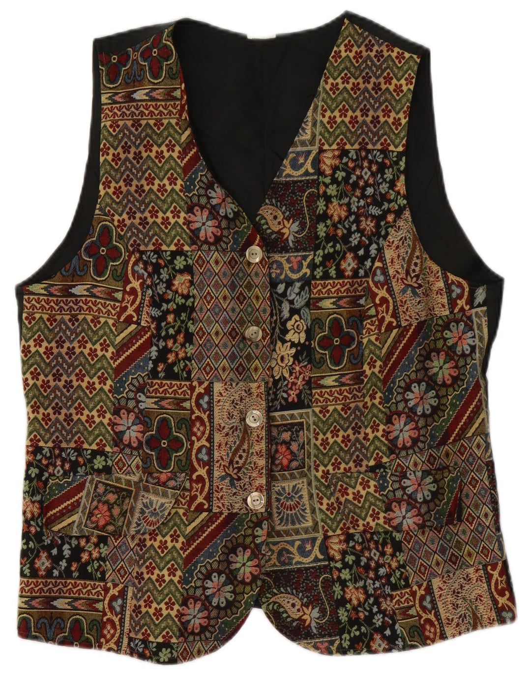 Gilet da donna vintage UK 14 verde medio floreale