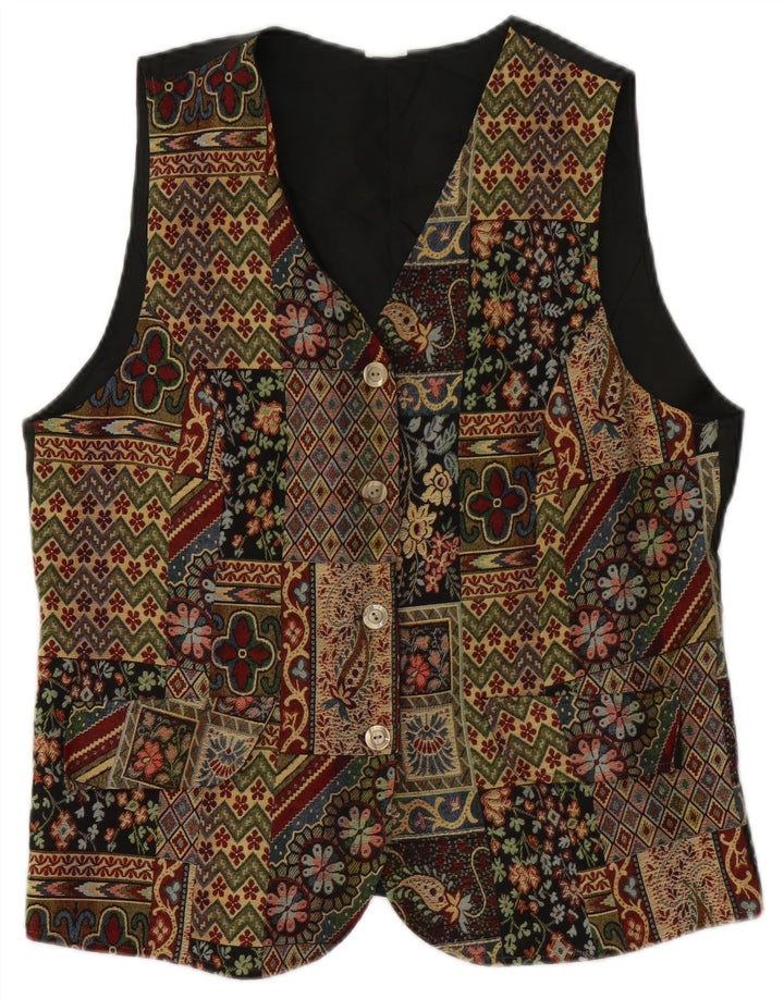 Gilet da donna vintage UK 14 verde medio floreale