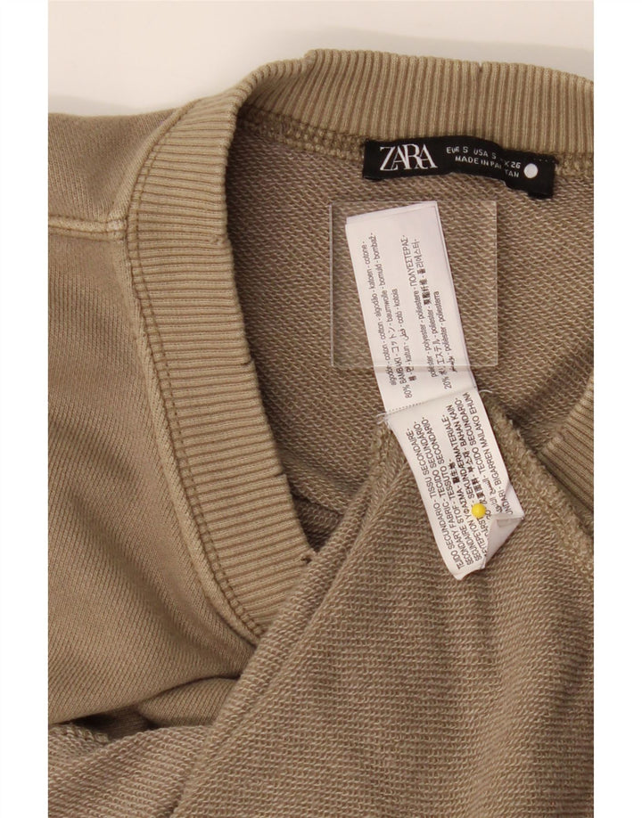 ZARA Womens Oversized 3/4 Sleeve Sweatshirt Jumper UK 10 Small Khaki Vintage Zara and Second-Hand Zara from Messina Hembry 