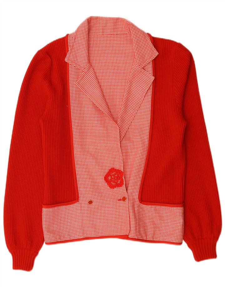 Giacca blazer doppiopetto vintage da donna UK 14 pied de poule rosso medio