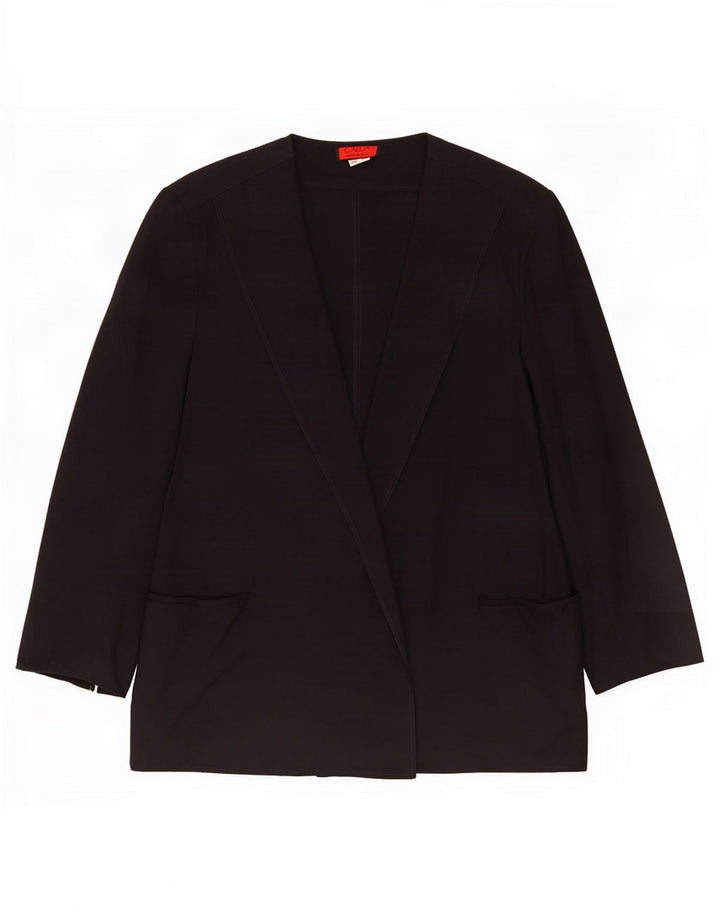 Giacca blazer aperta da donna vintage vestibilità ampia IT 46 grande lana blu navy