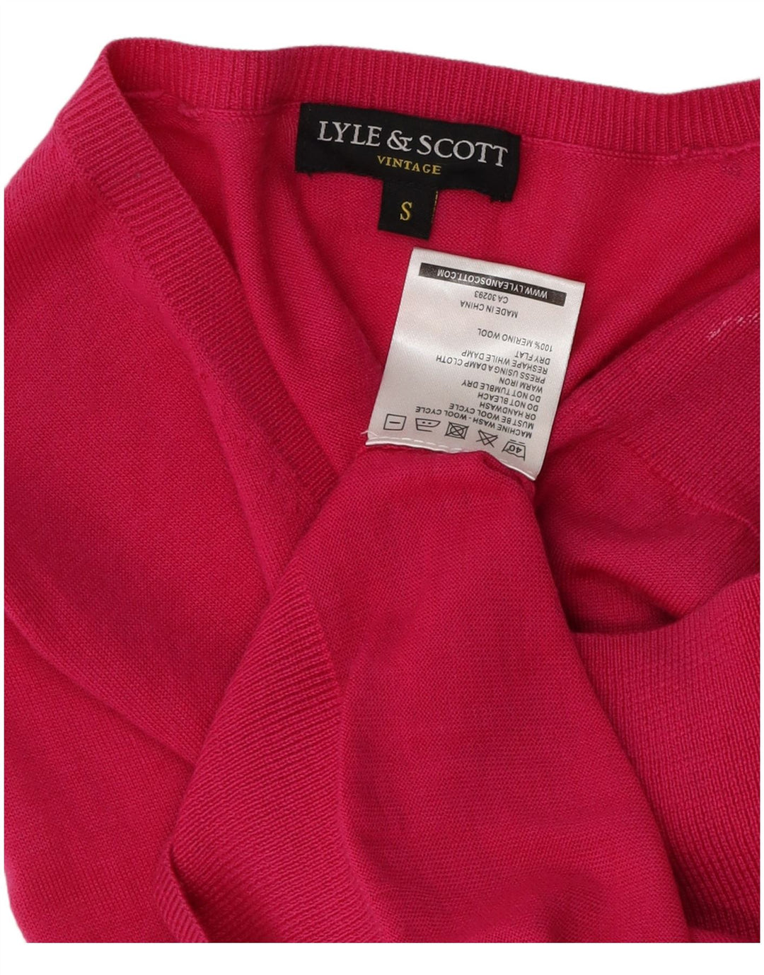Lyle & Scott maglione da donna con scollo a V UK 10 piccolo lana merino rosa