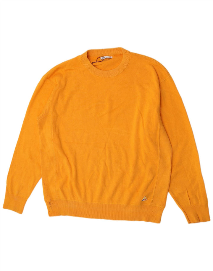 Maglione maglione girocollo da uomo Zara grande in cotone giallo