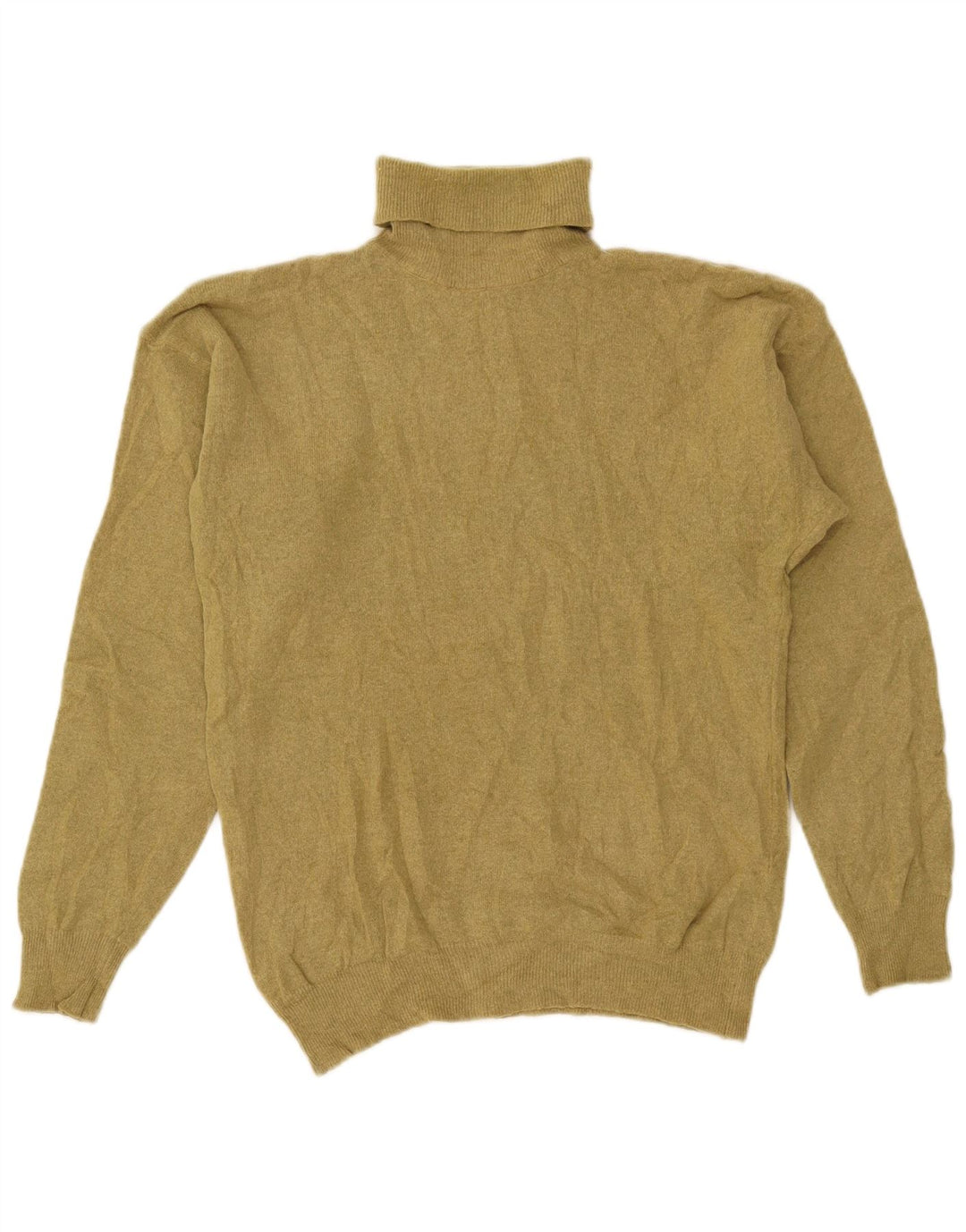 Maglione maglione a collo alto da donna VINTAGE UK 14 Lana d'agnello kaki media