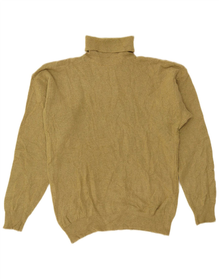 Maglione maglione a collo alto da donna VINTAGE UK 14 Lana d'agnello kaki media