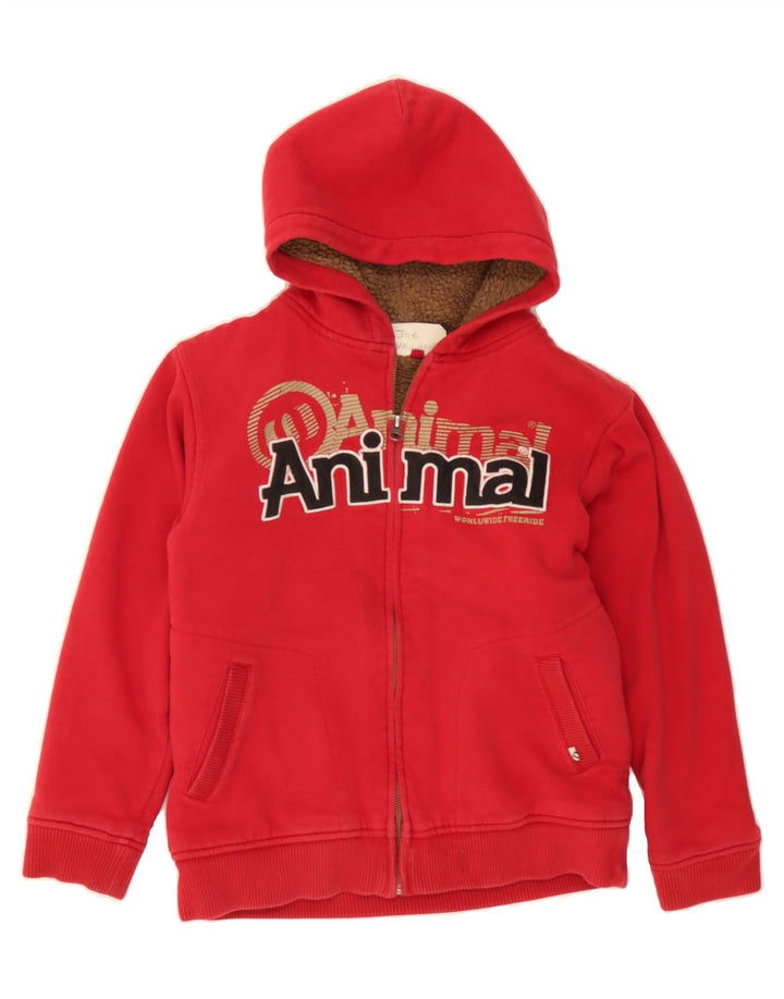 ANIMAL Boys Graphic Zip Hoodie Sweater 11-12 Years Medium Red Vintage Animal and Second-Hand Animal from Messina Hembry 