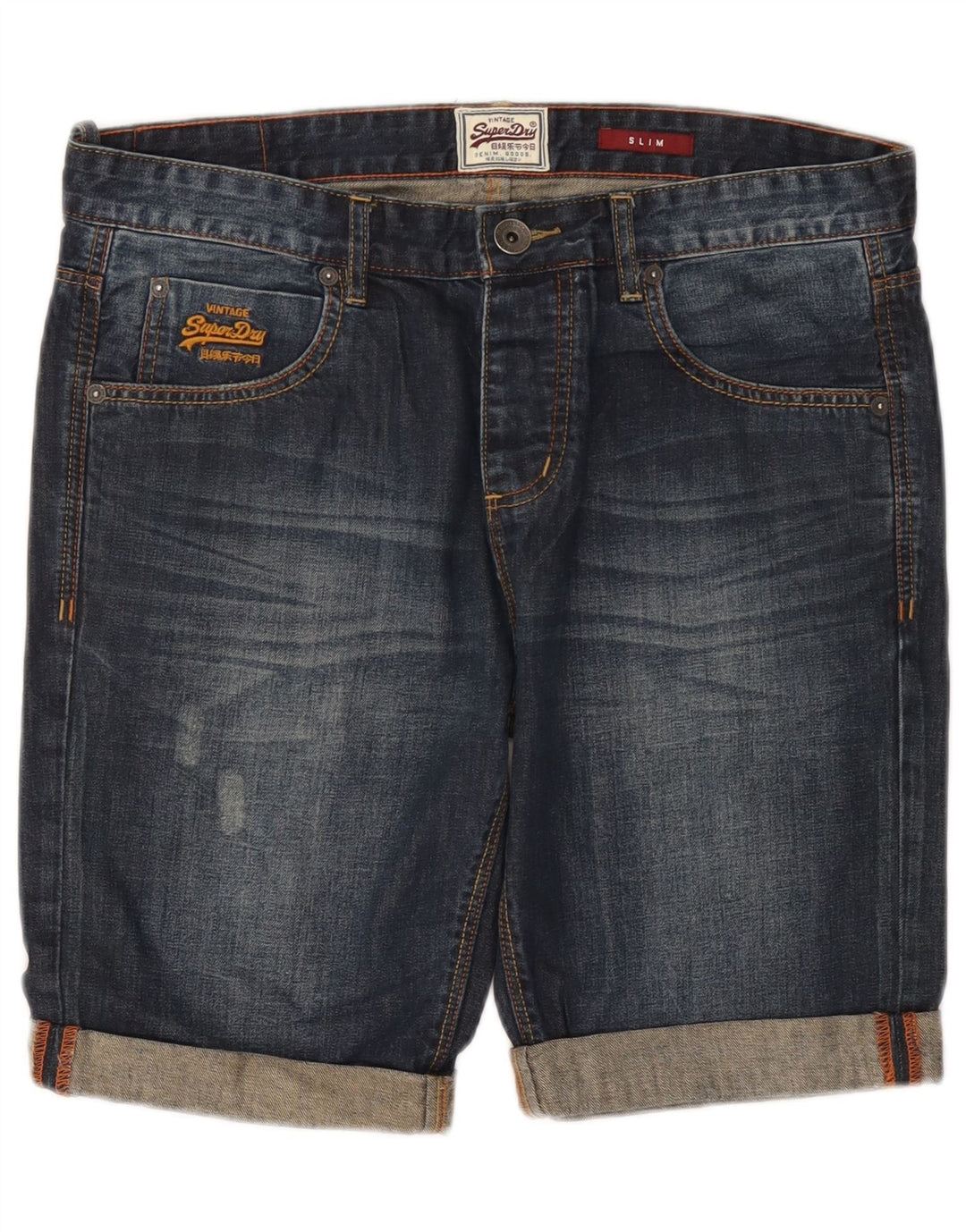 Pantaloncini di jeans slim da uomo Superdry W32 blu navy medio