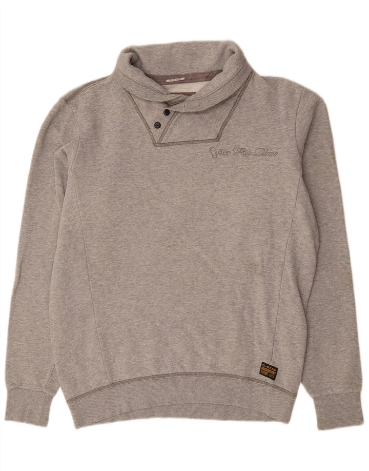 Felpa da uomo G-STAR con collo abbottonato, maglione grande, cotone grigio