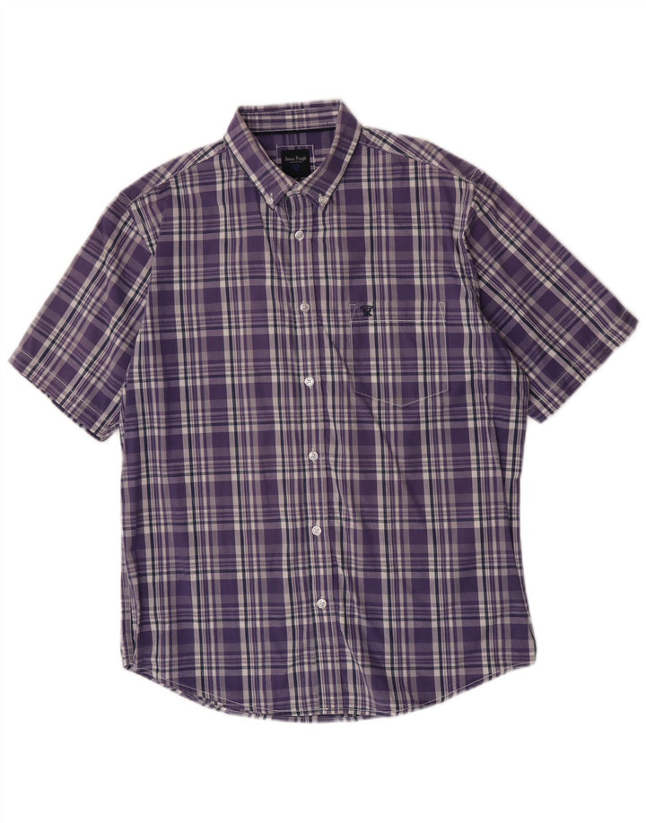 Camicia a maniche corte da uomo James Pringle a quadri viola medio