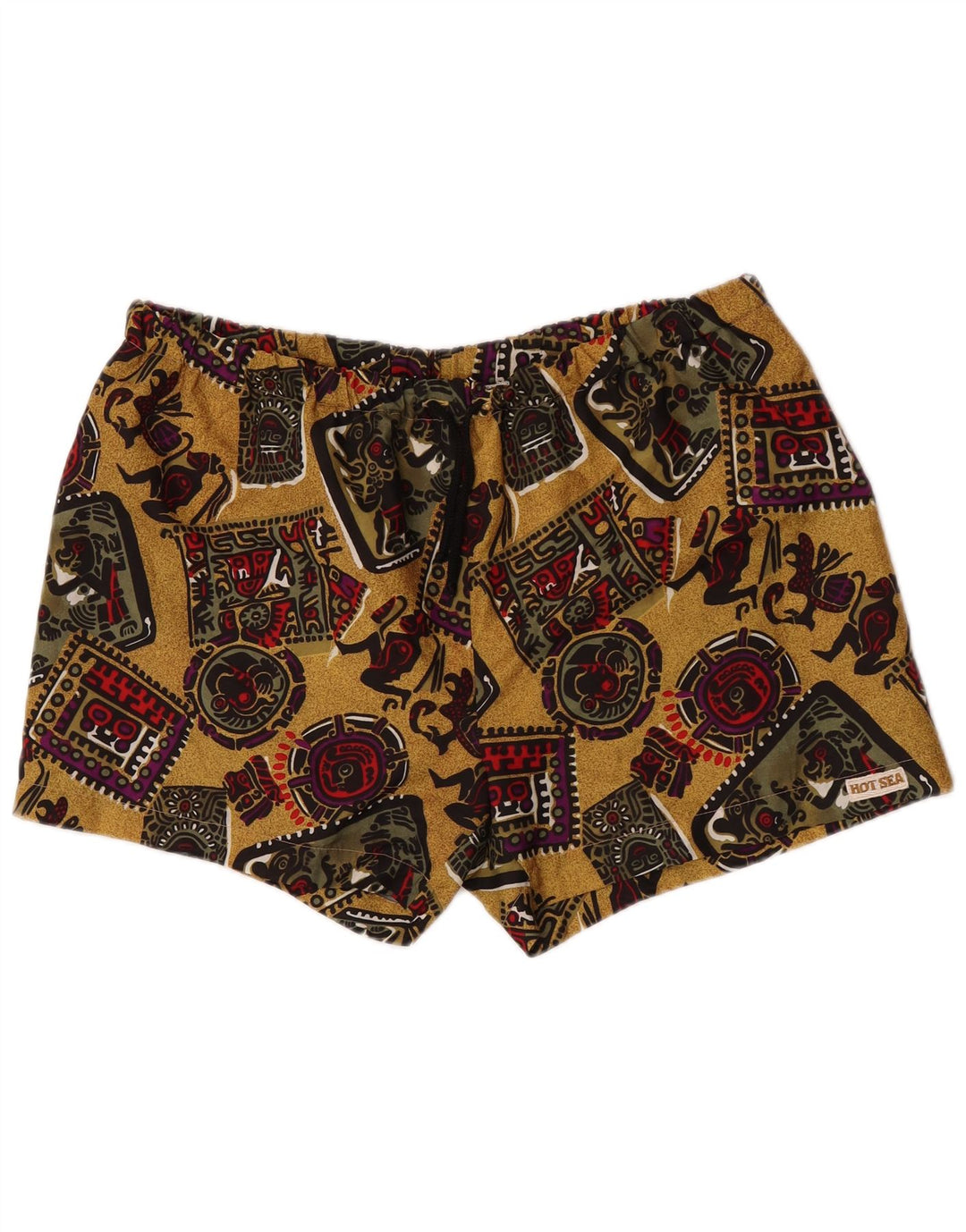 Pantaloncini da bagno vintage da uomo con motivo astratto XL gialli