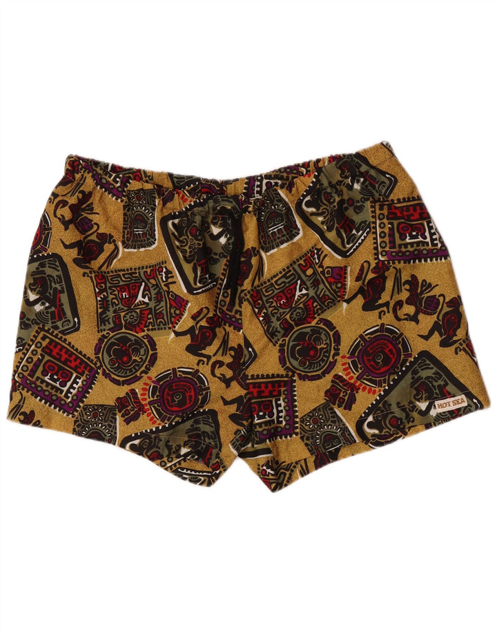 Pantaloncini da bagno vintage da uomo con motivo astratto XL gialli