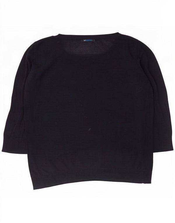 Benetton Maglione da donna con scollo a barchetta e maniche a 3/4 UK 12 Blu navy medio