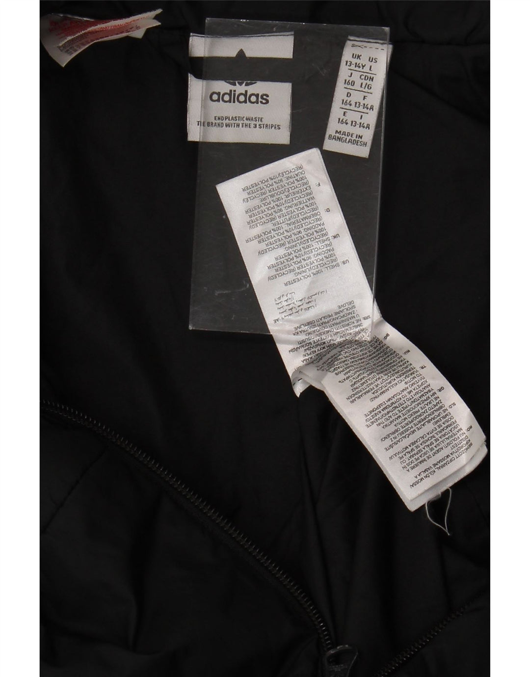 ADIDAS Boys Graphic Padded Jacket 13-14 Years Black Polyester