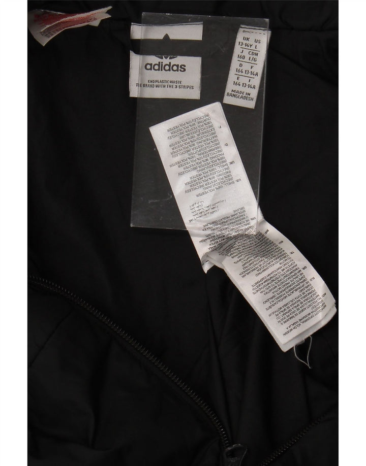 ADIDAS Boys Graphic Padded Jacket 13-14 Years Black Polyester