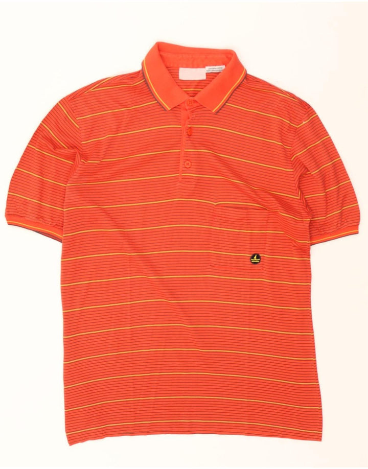 NAVIGARE Mens Polo Shirt Medium Orange Striped Cotton Vintage Navigare and Second-Hand Navigare from Messina Hembry 