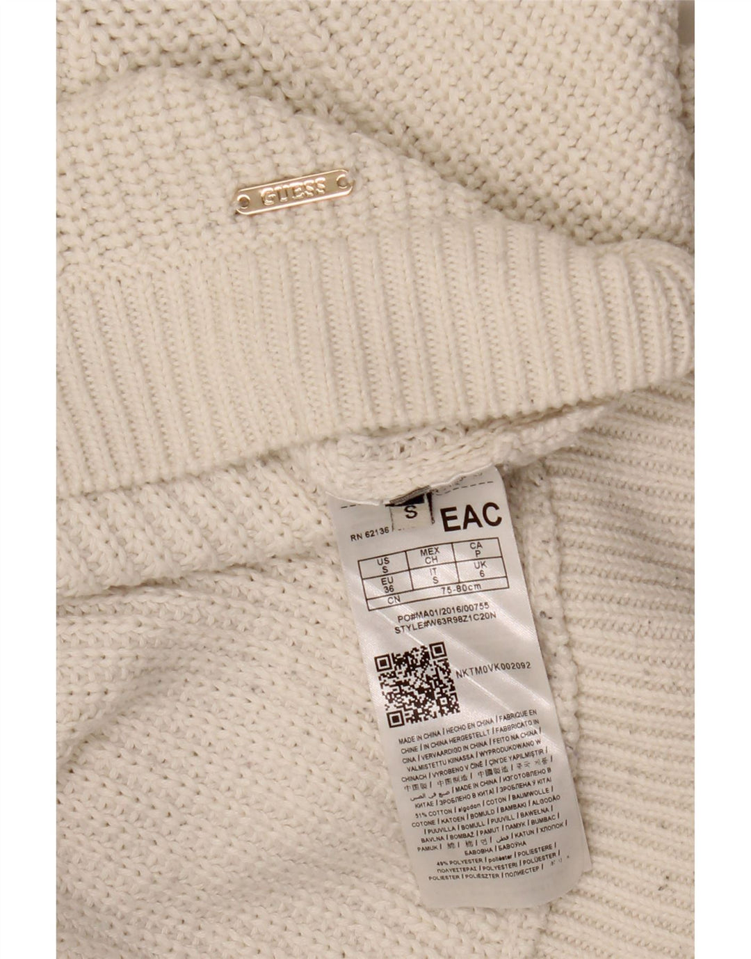 GUESS Maglione oversize da donna con scollo a barca UK 6 Piccolo cotone bianco