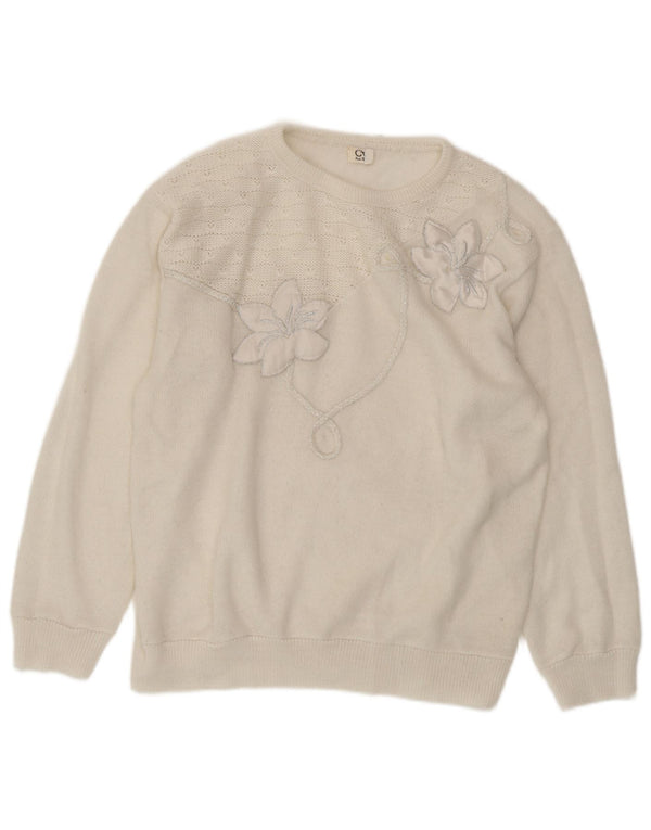 CHARLES VOGELE Womens Crew Neck Jumper Sweater UK 18 XL White Floral
