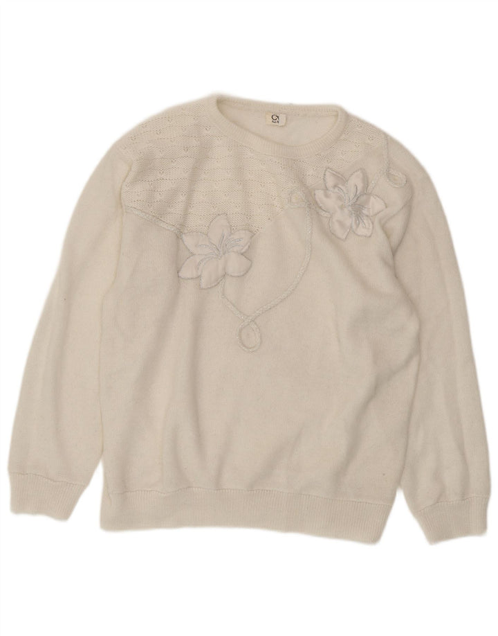 CHARLES VOGELE Womens Crew Neck Jumper Sweater UK 18 XL White Floral