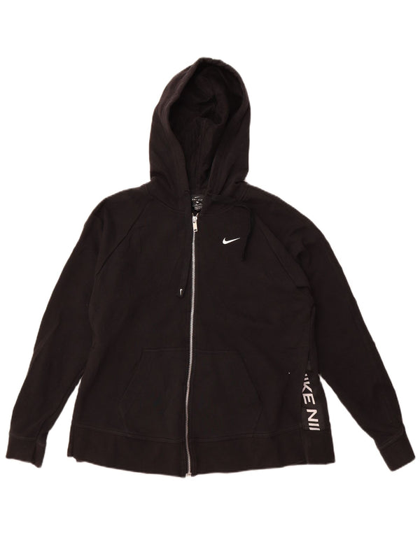 Felpa con cappuccio e zip grafica Nike Dri Fit da donna UK 6 XS cotone nero